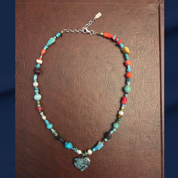 Vintage Peyote Bird Southwestern Multi Gemstone Necklace 925 Sterling - Picture 1 of 5